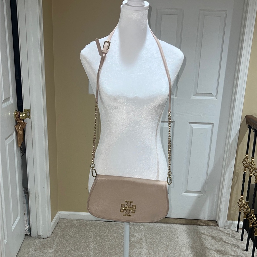 Tory Burch Beige Crossbody pale pink Bag with Gold Accents